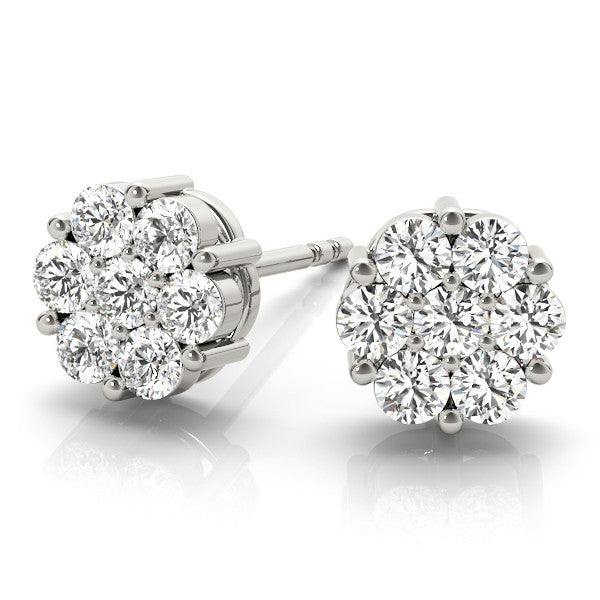 14K Gold Diamond Cluster Earrings