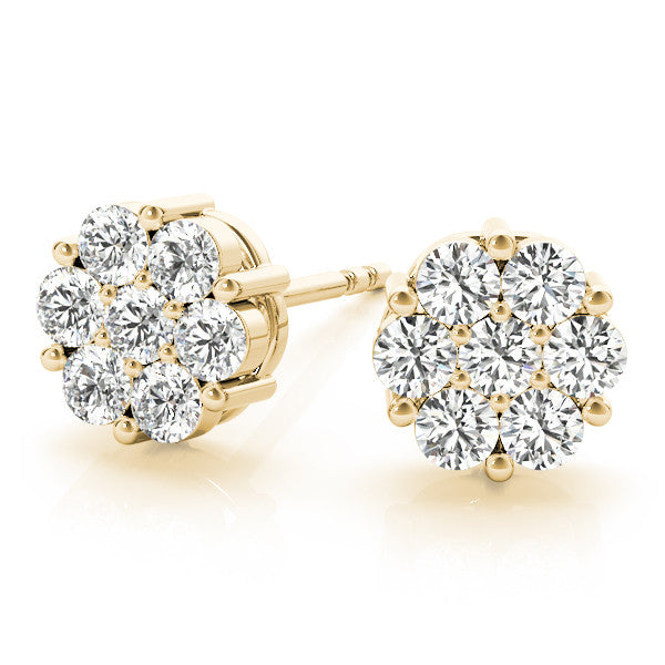 14K Gold Diamond Cluster Earrings