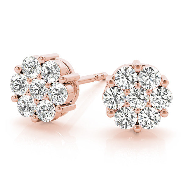14K Gold Diamond Cluster Earrings